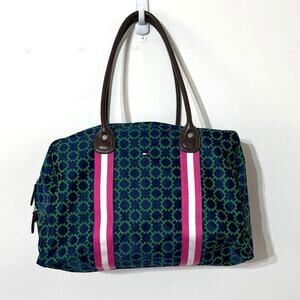 Tommy Hilfiger Large Weekender Duffle Bag Poly Blend Blue Green Geo Pattern